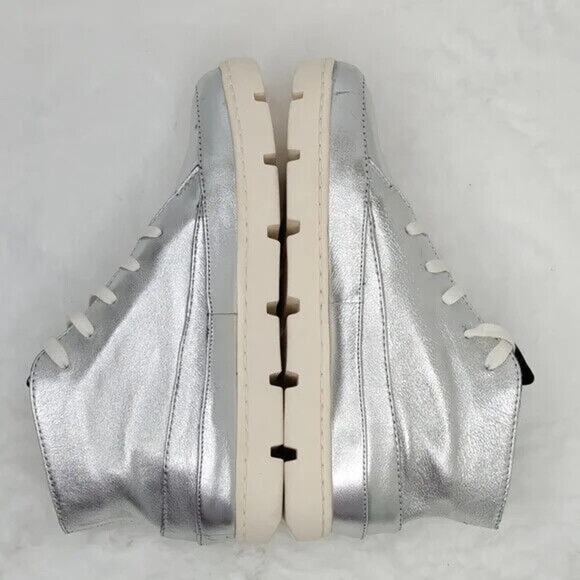 Franco Sarto Silver Leather Lace Up Mid Top sneaker Sz 7 - Picture 5 of 7